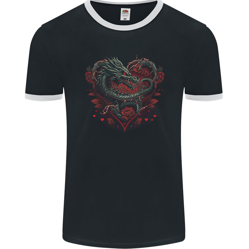 Dragon Heart Fantasy Roses of Passion Mens Ringer T-Shirt FotL Black/White