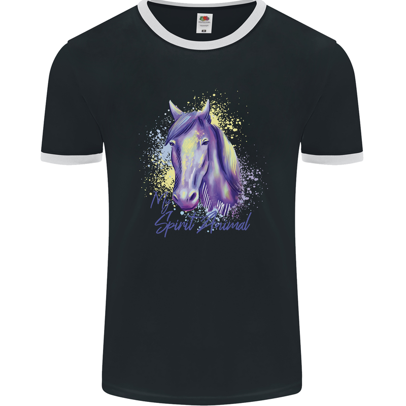 Horse Is My Spiritual Animal Equestrian Mens Ringer T-Shirt FotL Black/White