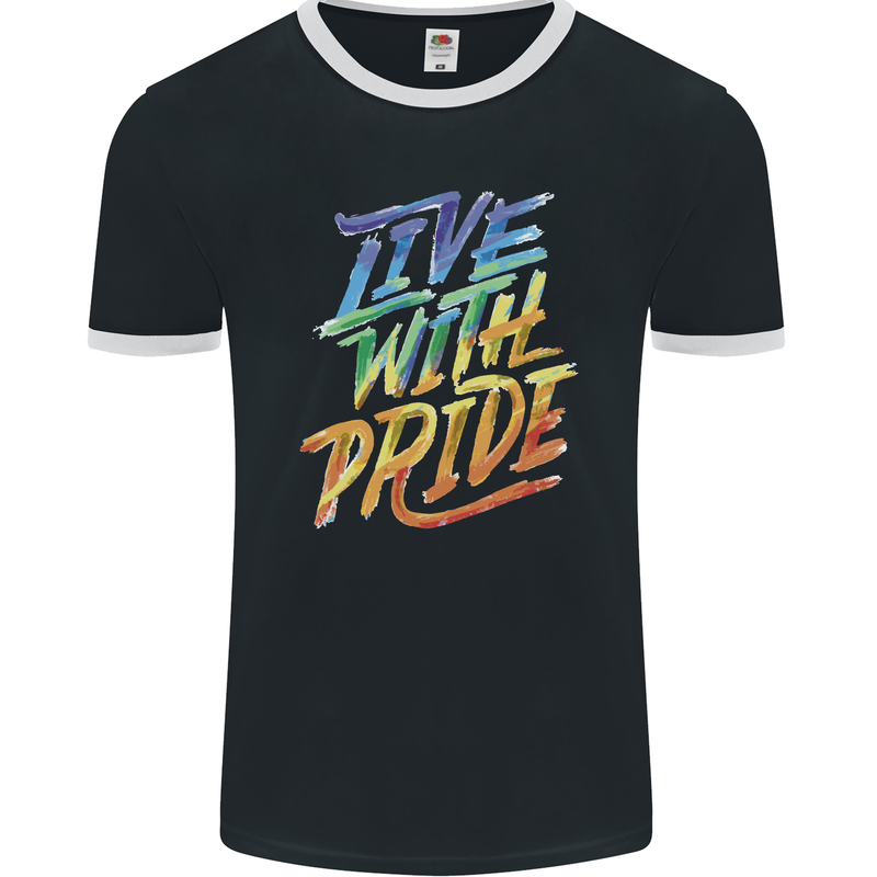 Live With Pride LGBT Gay Pride Mens Ringer T-Shirt FotL Black/White