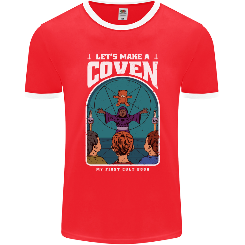 Lets Make a Coven Halloween Satanic Horror Mens Ringer T-Shirt FotL Red/White