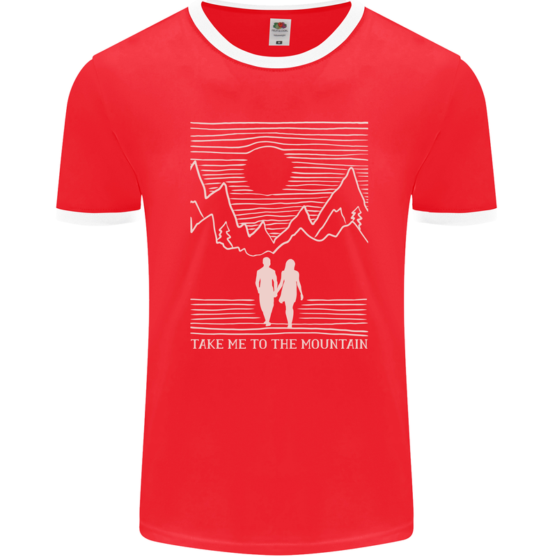 Take Me to the Mountains Trekking Hiking Mens Ringer T-Shirt FotL Red/White