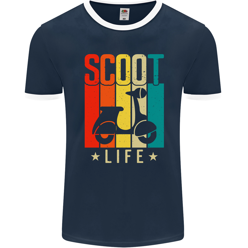 Scoot Life Scooter Motorcycle Mens Ringer T-Shirt FotL Navy Blue/White