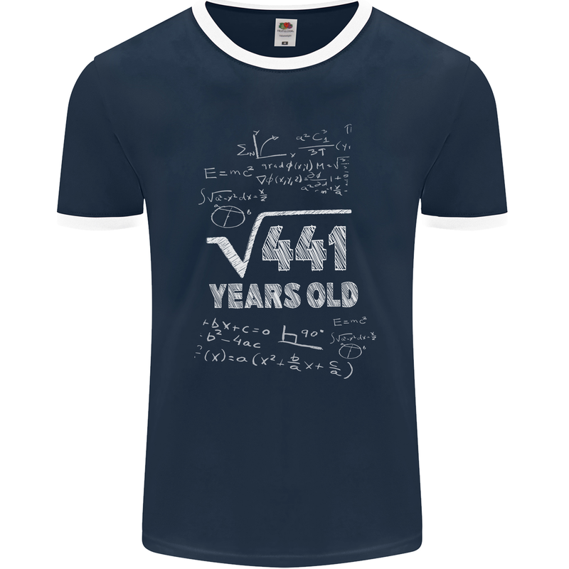 21st Birthday 21 Year Old Geek Funny Maths Mens Ringer T-Shirt FotL Navy Blue/White