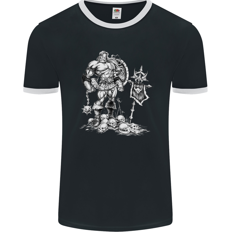 Viking Warior Skull Thor Odin Valhalla MMA Mens Ringer T-Shirt FotL Black/White