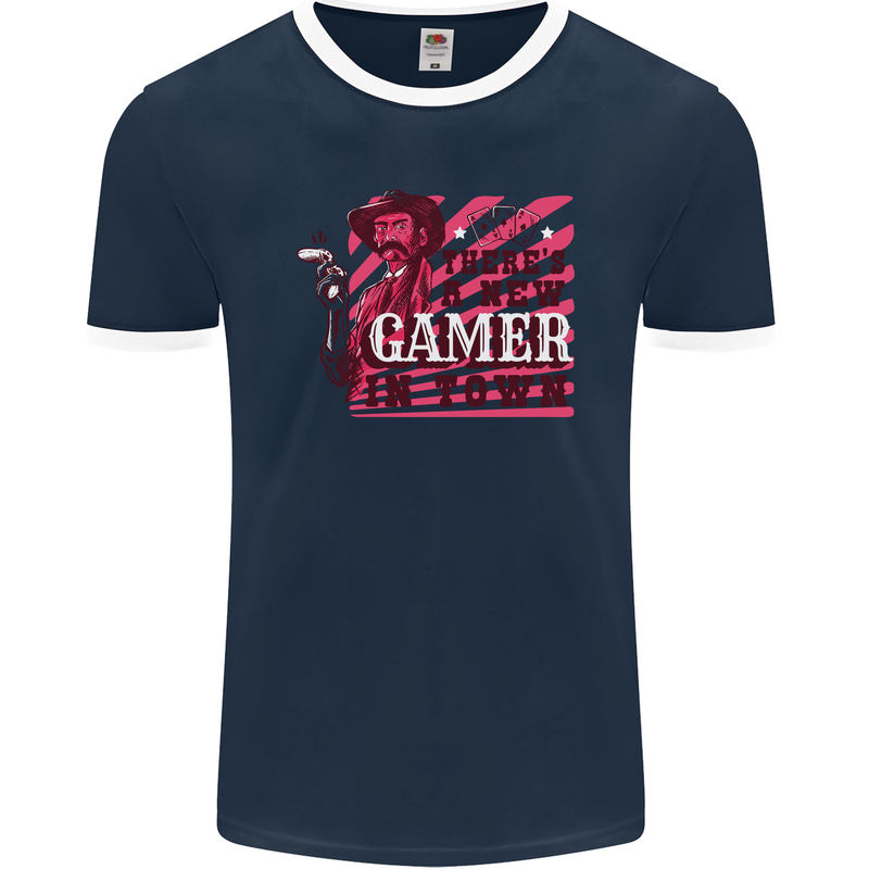 There's a New Gamer in Town Gaming Mens Ringer T-Shirt FotL Navy Blue/White