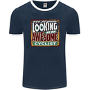 Looking at an Awesome Cyclist Cycling Mens Ringer T-Shirt FotL Navy Blue/White