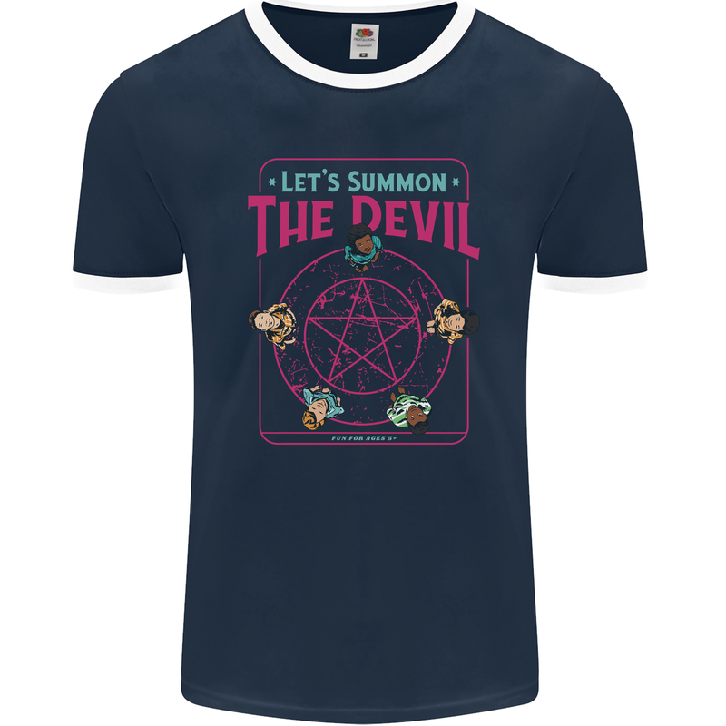 Let's Summon the Devil Ouija Board Demons Mens Ringer T-Shirt FotL Navy Blue/White