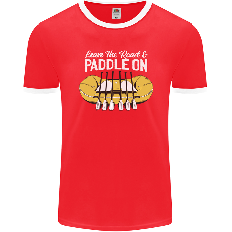 Paddle On Funny White Water Rafting Dinghy Mens Ringer T-Shirt FotL Red/White