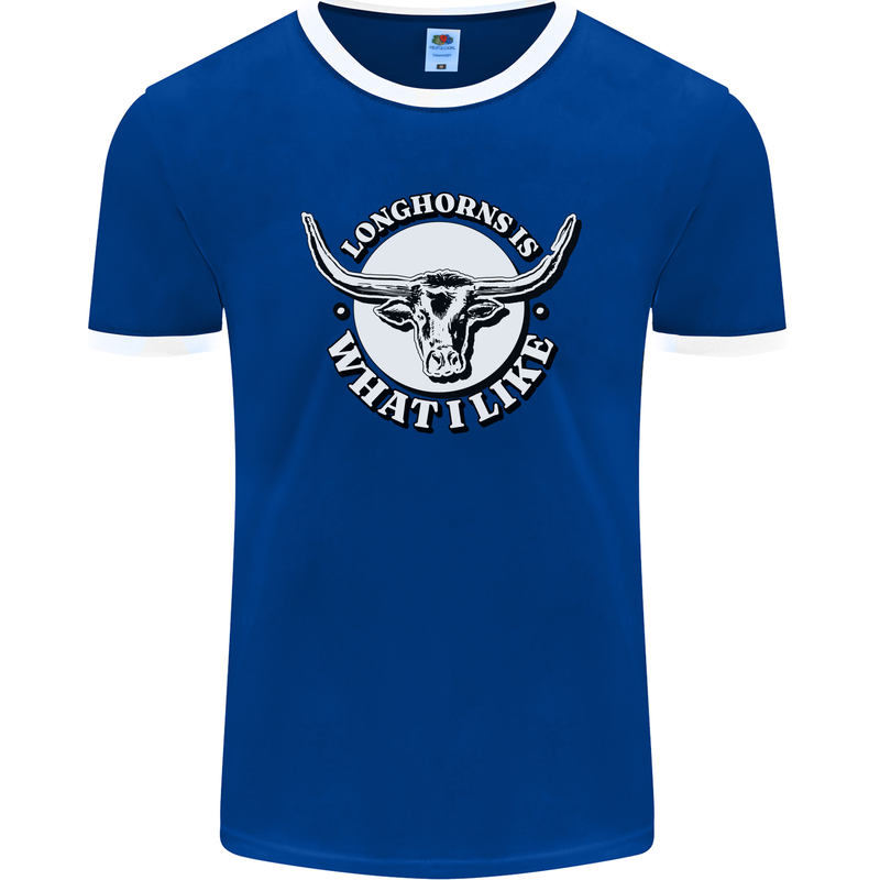 Longhorns is What I Like Cow Cattle Mens Ringer T-Shirt FotL Royal Blue/White