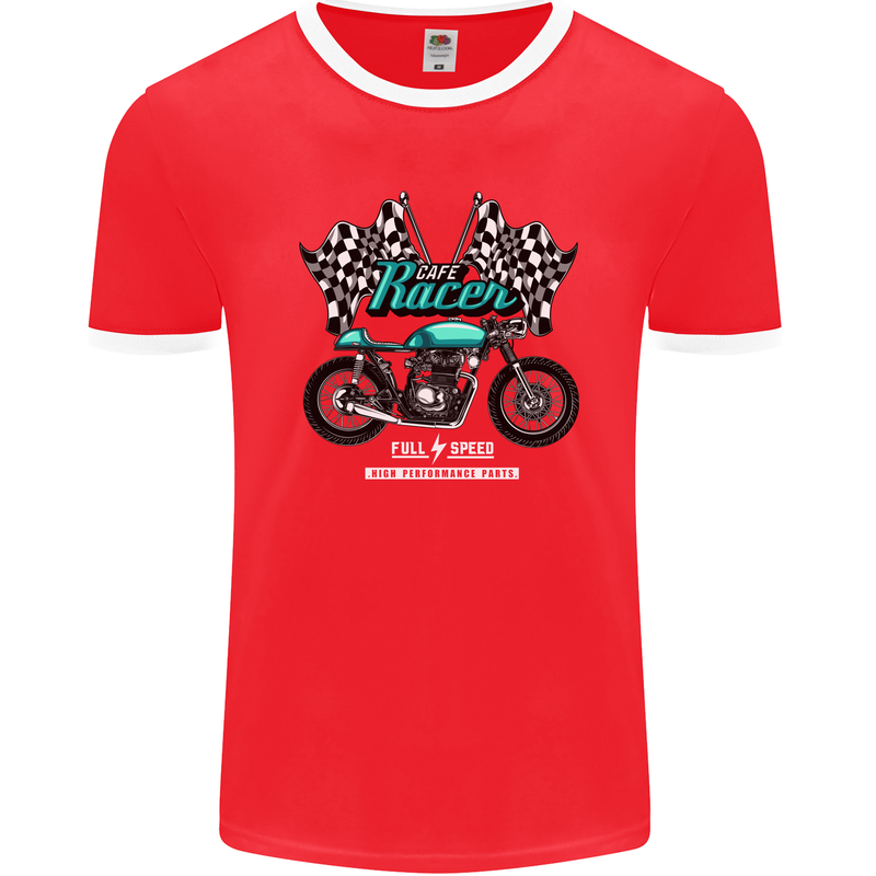 Cafe Racer Full Speed Biker Motorcycle Mens Ringer T-Shirt FotL Red/White