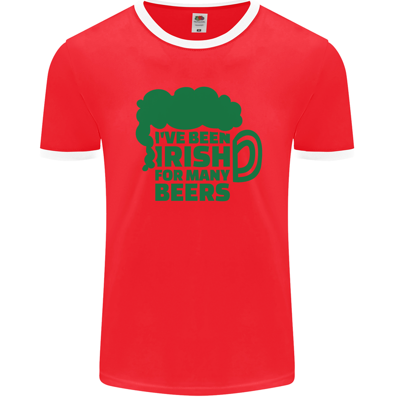 Been Irish for Many Beers St. Patrick's Day Mens Ringer T-Shirt FotL Red/White