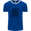 Inca Warrior Skull Gym Martial Arts MMA Axe Mens Ringer T-Shirt FotL Royal Blue/White