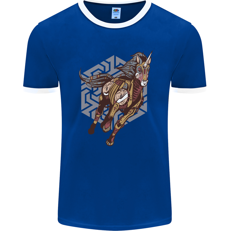 Steampunk Unicorn Mens Ringer T-Shirt FotL Royal Blue/White