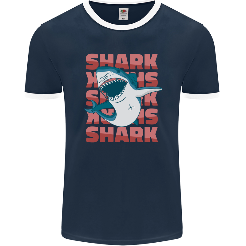 A Great White Shark Mens Ringer T-Shirt FotL Navy Blue/White