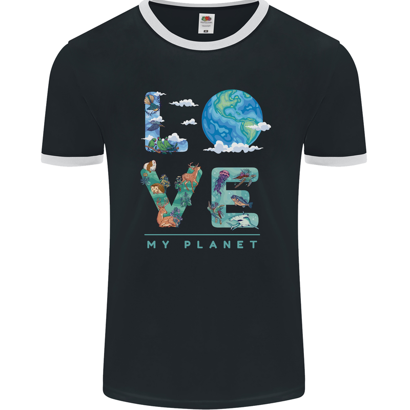 Love My Planet Climate Change Environment Mens Ringer T-Shirt FotL Black/White