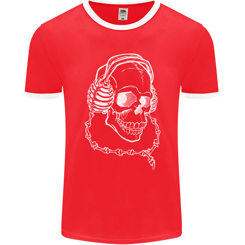 Music A Skull Wearing Headphones Mens Ringer T-Shirt FotL Red/White