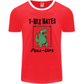 T-Rex Hates Pull Ups Funny Gym Dinosaurs Mens Ringer T-Shirt FotL Red/White