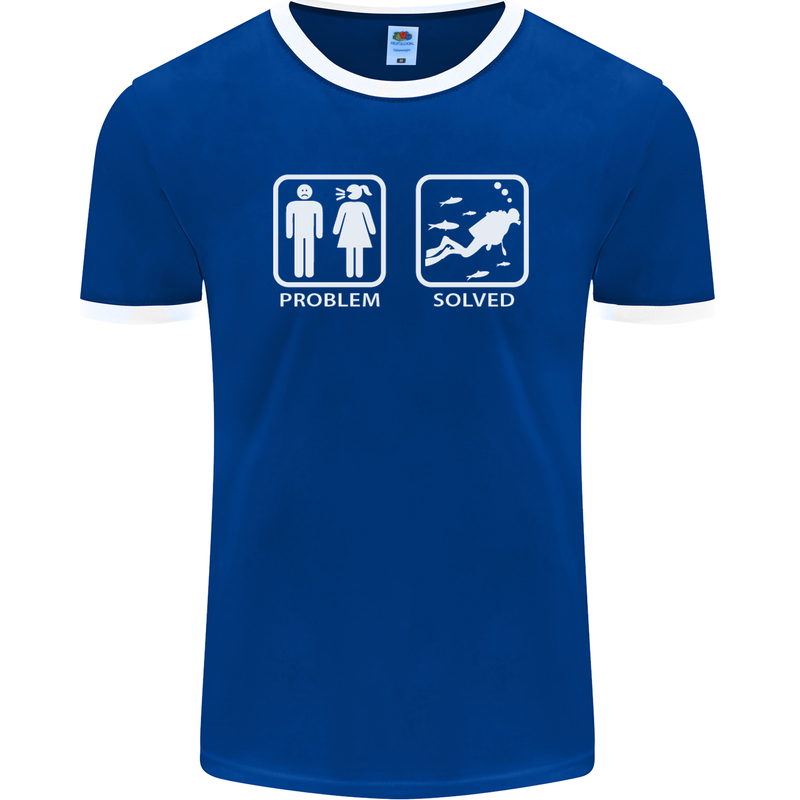 Scuba Diving Problem Solved Mens Ringer T-Shirt FotL Royal Blue/White