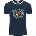 Rubix Cube Equation Funny Puzzle Enigma Mens Ringer T-Shirt FotL Navy Blue/White