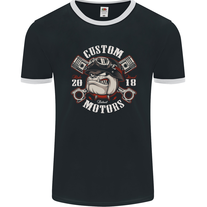 Bulldog Custom Motorcycle Motorbike Biker Mens Ringer T-Shirt FotL Black/White