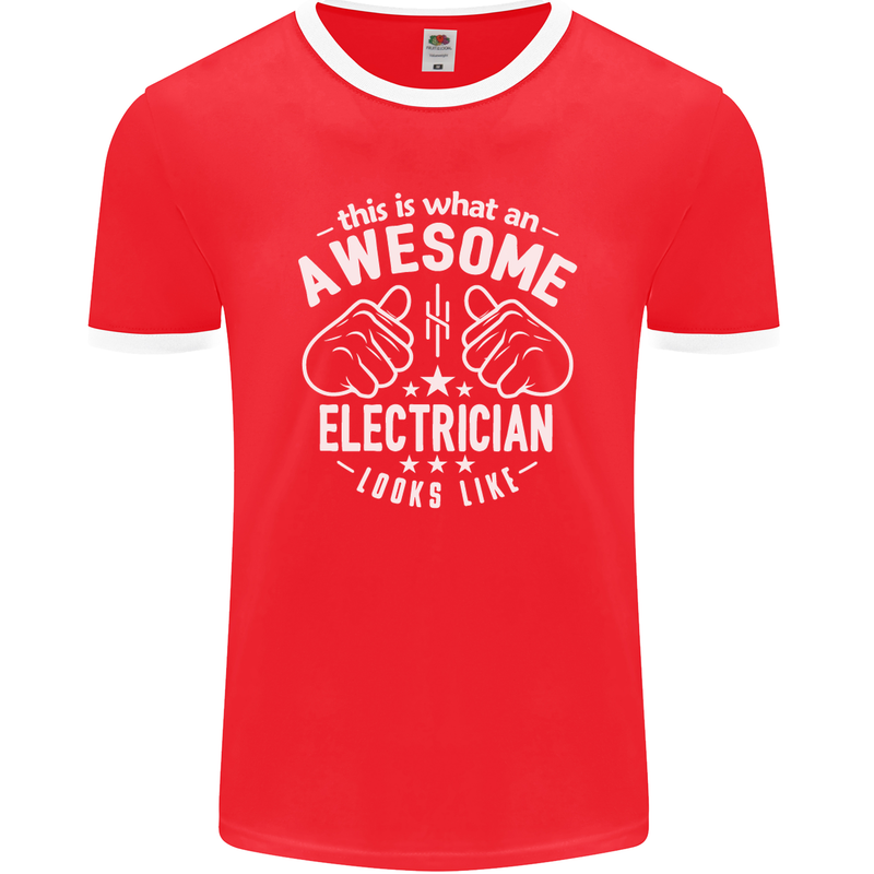 This Is What an Awesome Electrician Looks Like Mens Ringer T-Shirt FotL Red/White