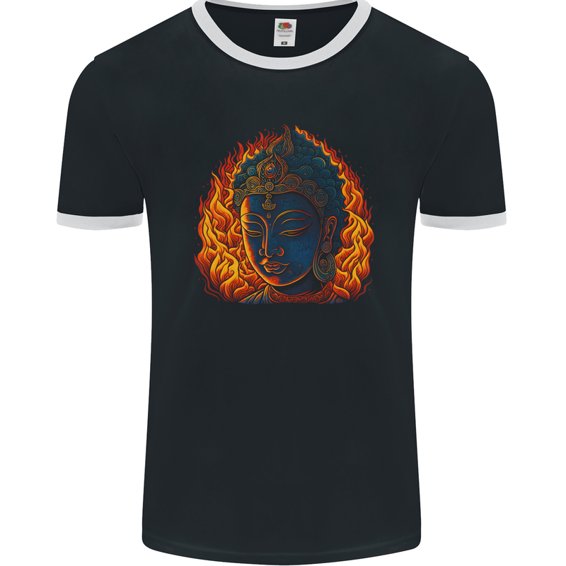 A Buddha Statue With Flames Mens Ringer T-Shirt FotL Black/White