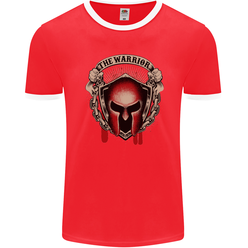 The Warrior Gym Spartan Helmet Bodybuilding Mens Ringer T-Shirt FotL Red/White