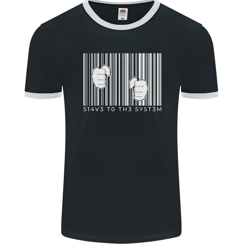 Slave to the System Anti Capitalism Mens Ringer T-Shirt FotL Black/White