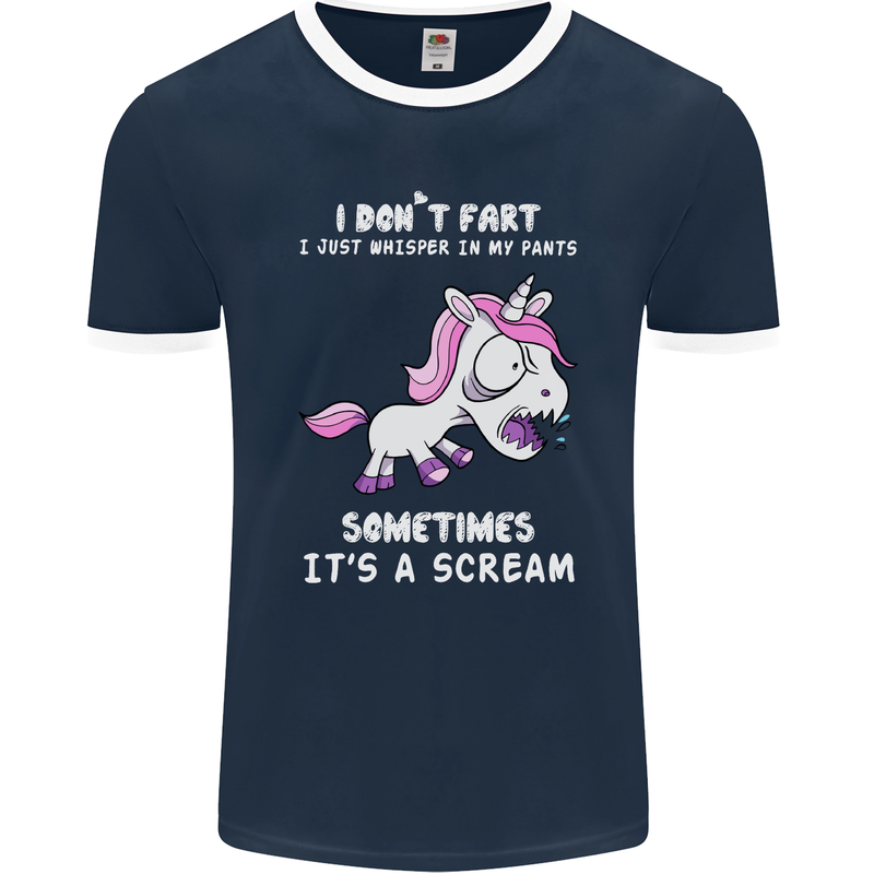 Unicorn I Don't Fart Funny Farting Farter Mens Ringer T-Shirt FotL Navy Blue/White