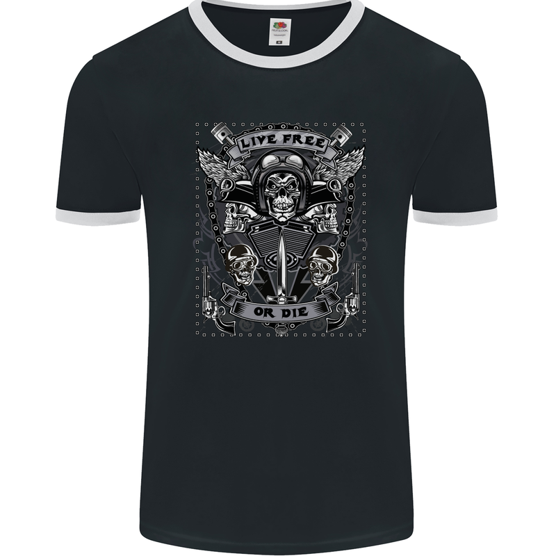 Live Free or Die Mens Ringer T-Shirt FotL Black/White