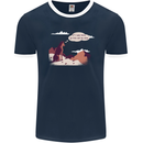 Peeing Dog in the Mountains Funny Mens Ringer T-Shirt FotL Navy Blue/White