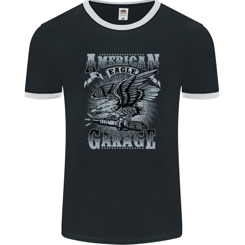 American Eagle Garage Motorbike Motorcycle Mens Ringer T-Shirt FotL Black/White