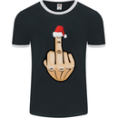 Bah Humbug Finger Flip Funny Christmas Rude Mens Ringer T-Shirt FotL Black/White