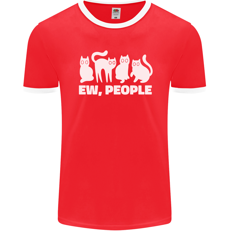 Cats Ew People Funny Mens Ringer T-Shirt FotL Red/White