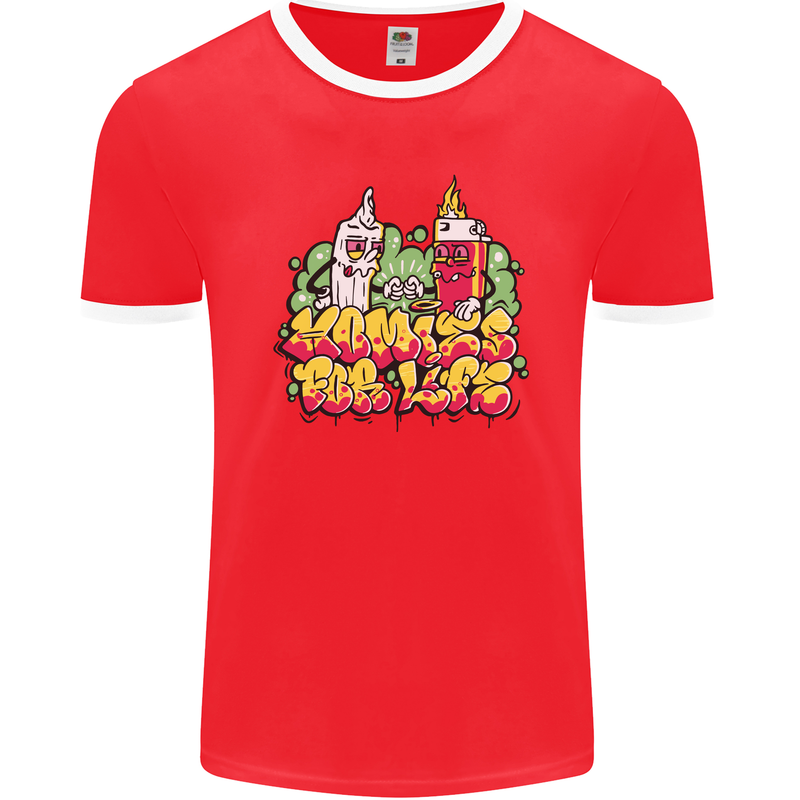 Spliff & Lighter Homies Funny Weed Cannabis Mens Ringer T-Shirt FotL Red/White