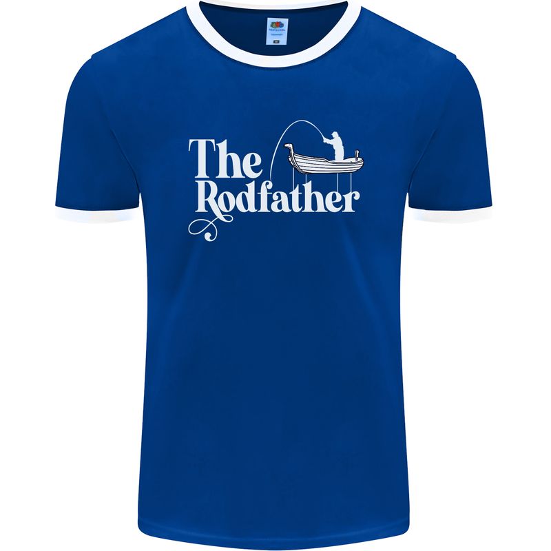 The Rodfather Funny Fishing Rod Father Mens Ringer T-Shirt FotL Royal Blue/White