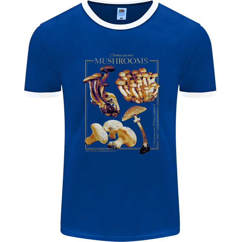 Mushroom Species Mycology Foraging Mens Ringer T-Shirt FotL Royal Blue/White