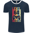64th Birthday 64 Year Old Level Up Gamming Mens Ringer T-Shirt FotL Navy Blue/White