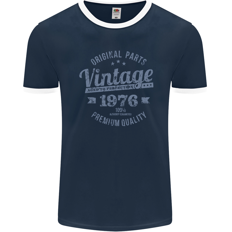 Vintage Year 47th Birthday 1976 Mens Ringer T-Shirt FotL Navy Blue/White