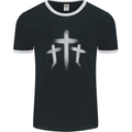 Three Gothic Crosses Grunge Mens Ringer T-Shirt FotL Black/White