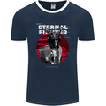 Samurai Fighter Skull MMA Mixed Martial Arts Mens Ringer T-Shirt FotL Navy Blue/White