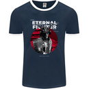Samurai Fighter Skull MMA Mixed Martial Arts Mens Ringer T-Shirt FotL Navy Blue/White