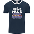 Cats Happy Pills Antidepressant Mens Ringer T-Shirt FotL Navy Blue/White