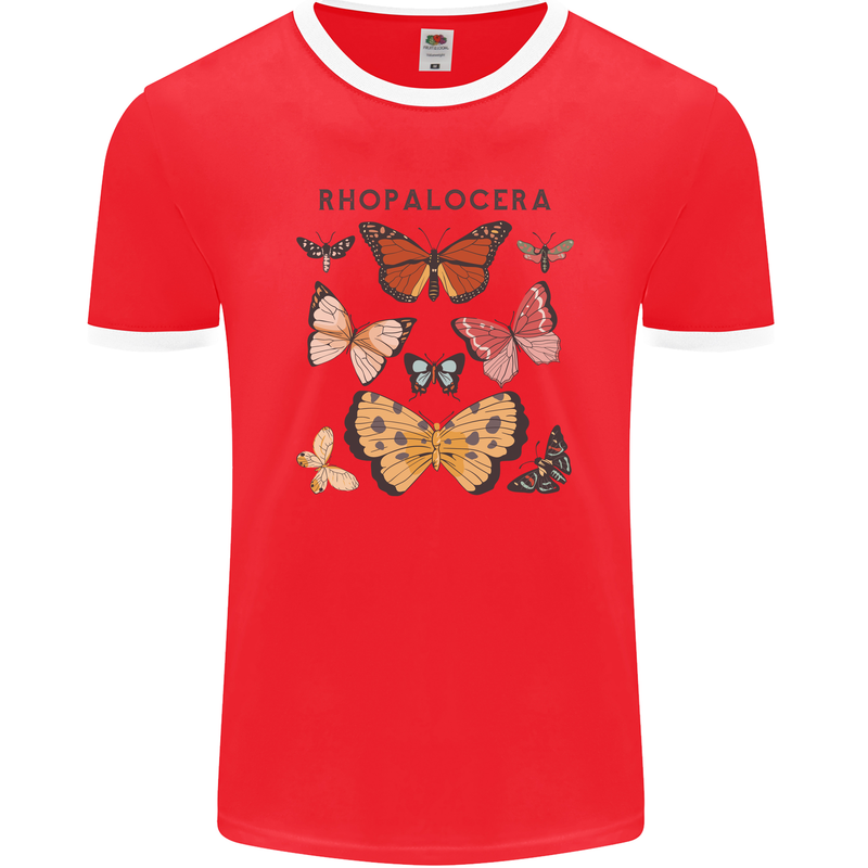 Rhopalocera Butterfies Butterfly Mens Ringer T-Shirt FotL Red/White