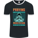 Praying and Meditation Space Universe Yoga Mens Ringer T-Shirt FotL Black/White