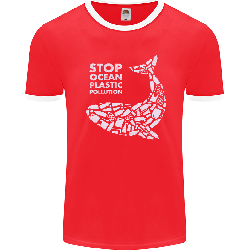 Stop Ocean Plastic Pollution Climate Change Mens Ringer T-Shirt FotL Red/White