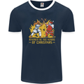 Santa vs Jesus Funny Christmas Xmas Mens Ringer T-Shirt FotL Navy Blue/White