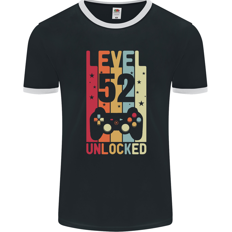 52nd Birthday 52 Year Old Level Up Gamming Mens Ringer T-Shirt FotL Black/White