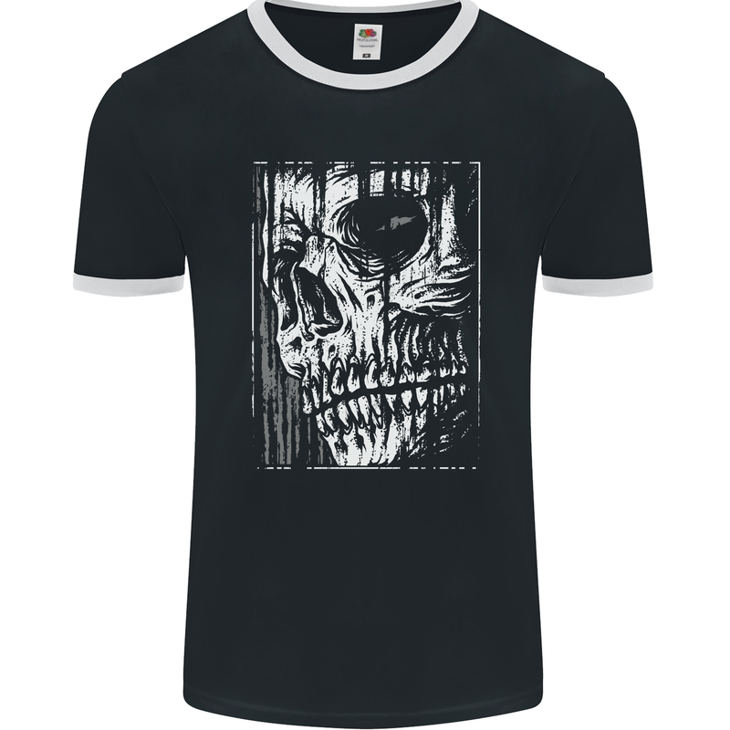 Grim Reaper Skull Gothic Biker Demon Mens Ringer T-Shirt FotL Black/White