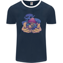 Magic Mushroom Hands Mycology Trippy Mens Ringer T-Shirt FotL Navy Blue/White